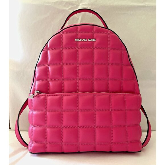 New Michael Kors Sheila Medium Backpack Quilted Dragon Fruit - Picture 1 of 6